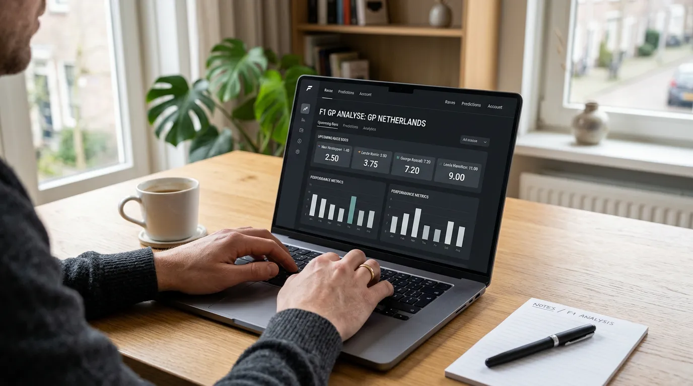Laptop met F1 odds analyse en sportweddenschappen interface