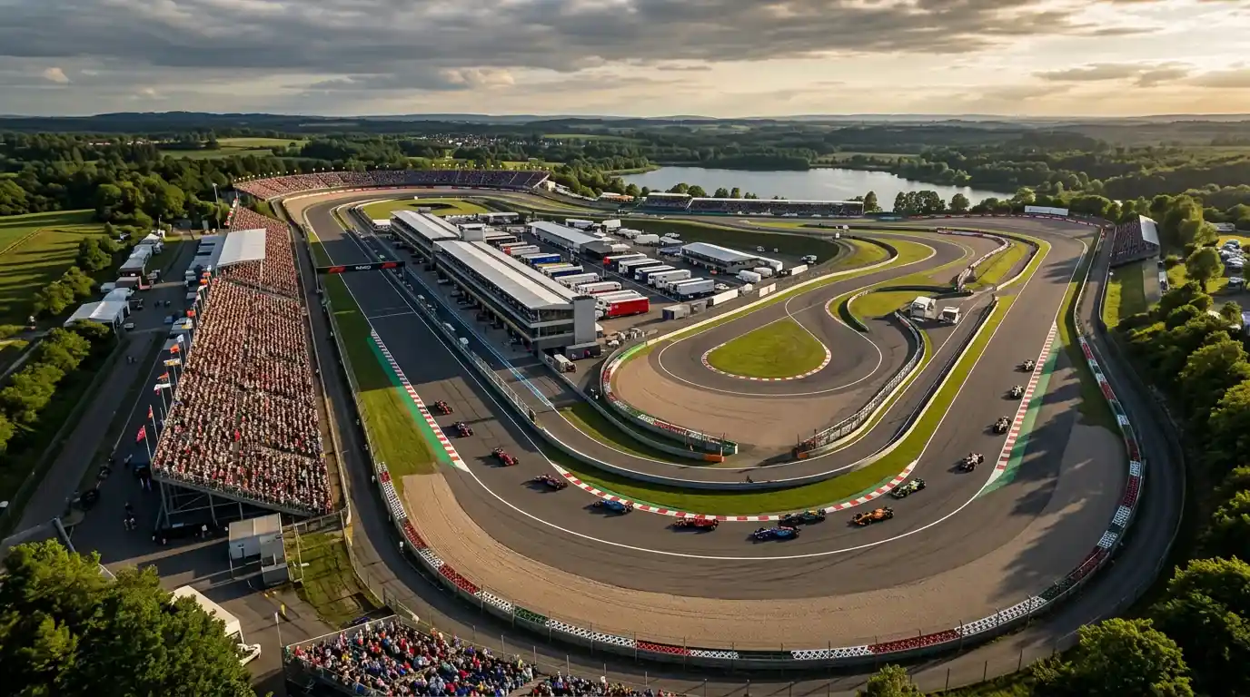 Formule 1 circuit vanuit de lucht met strategische punten